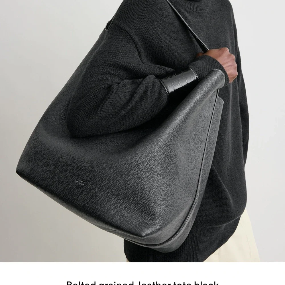 Toteme Black Pebbled Leather Tote with Contrast Stitching - Picture 2 of 5